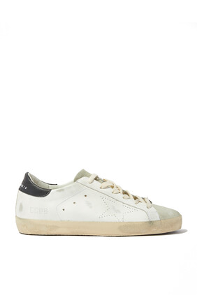 Leather Super-Star Sneakers with Perforated Star and Contrast Heel Tab